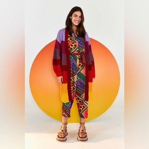 Farm Rio Patch Twirl Striped Longline Cardigan Sz XS / S NWT